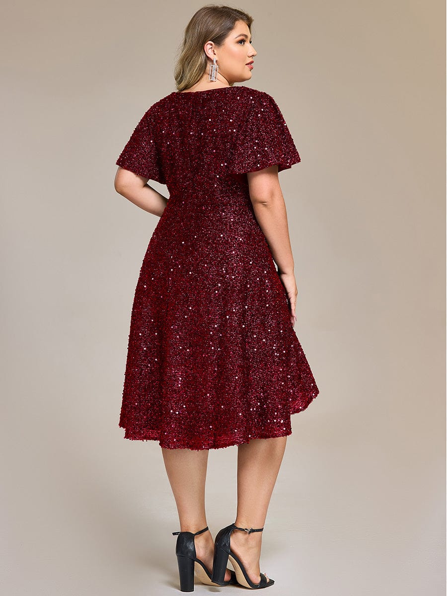 Plus Size Sequin Ruffle Sleeve Formal Dress