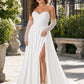 Strapless A-Line Wedding Dress with Basque Waist Beading Slit Open Back for Plus Size Brides