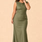 Floor Length Plus Size Bridesmaid Dress Pleated Detail Deep Cowl Back Stretch Satin