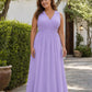 Elegant Plus Size Bridesmaid Dress with Lace Panel Back and Soft Pleats