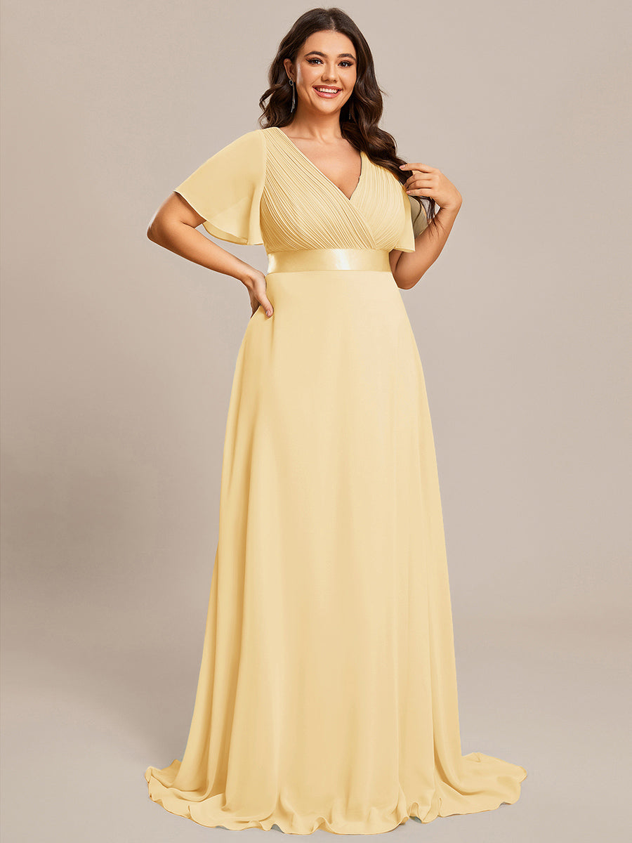 Plus Size Simple Empire Waist Flutter Sleeve Evening Dress