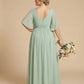 Petaline Romantic Plus Size A-Line Bridesmaid Dress with V-Neck Pleated Chiffon - for Weddings N0301