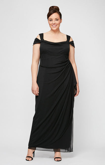 Plus Lindsay Cold Shoulder Mesh Gown