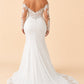 Plus Size Wedding Dress with Off Shoulder Lace Sleeves and Cathedral Train