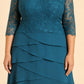 Elegant Evening Gown with Lace Patchwork and Tiered A-Line Silhouette