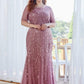 Floral Sequin Print Plus Size Mermaid Tulle Evening Dress