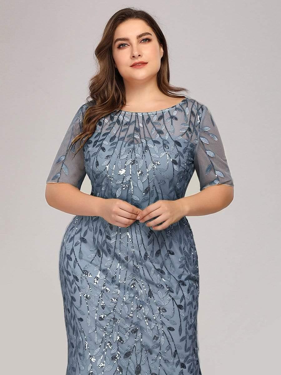 Floral Sequin Print Plus Size Mermaid Tulle Evening Dress