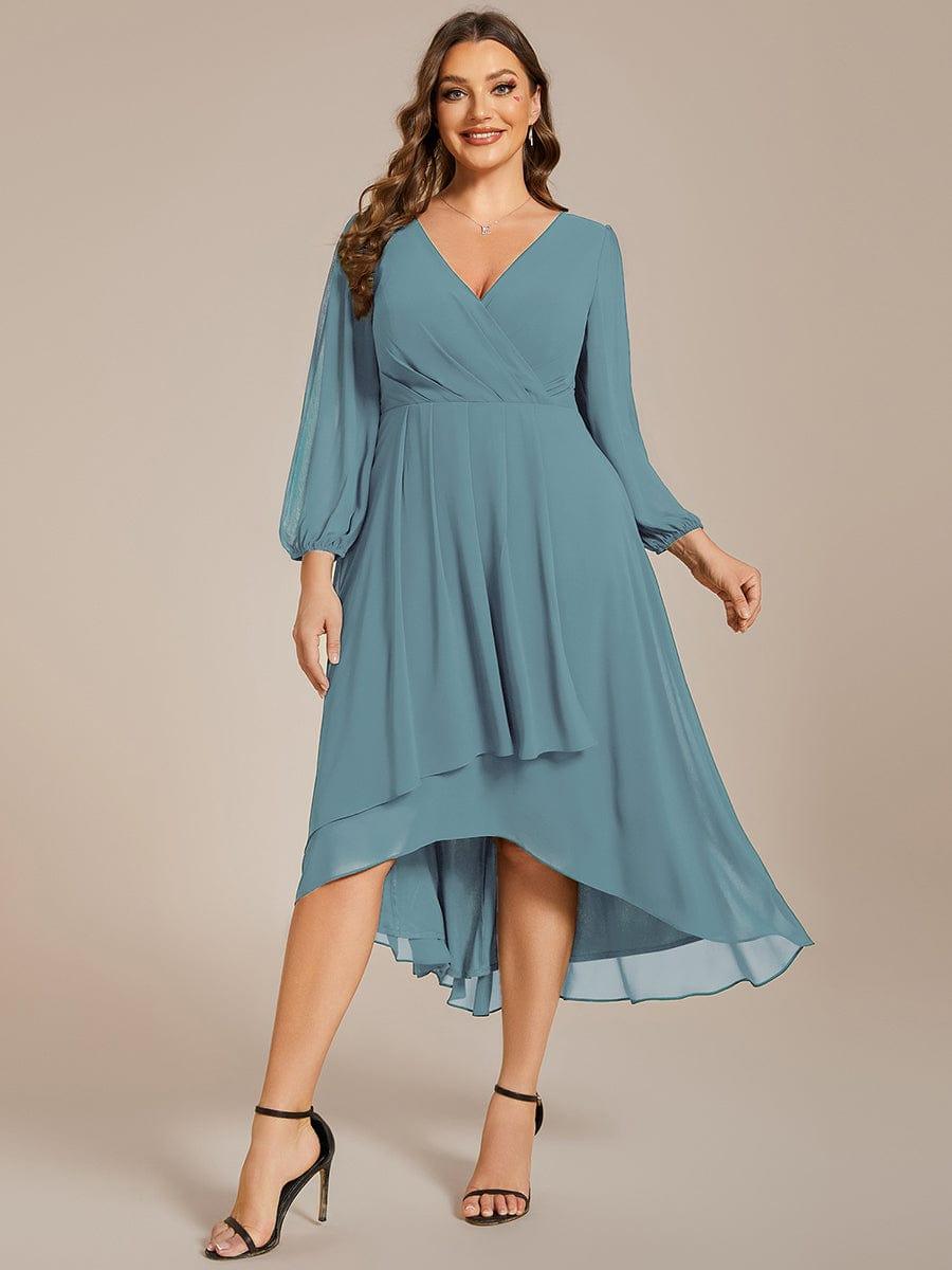 Plus Size Chiffon A-Line 3/4 Sleeves Asymmetrical Hem Wedding Guest Dress