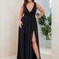 Plus Size Sleeveless V-Neck Empire Waist High Slit Floor-Length Evening Dress