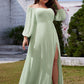 Plus Size High-Slit Waist Pleated Bridesmaid Dress with Long Sleeves