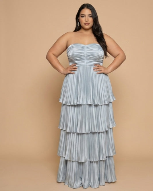 Chantarae Plus Size Romantic A-Line Ruffled Satin Bridesmaid Dress for Wedding Occasions -N0379