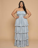 Chantarae Plus Size Romantic A-Line Ruffled Satin Bridesmaid Dress for Wedding Occasions -N0379