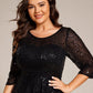 Plus Size 3/4 Sleeve Midi Round Neck A-Line Sequin Wedding Guest Dress