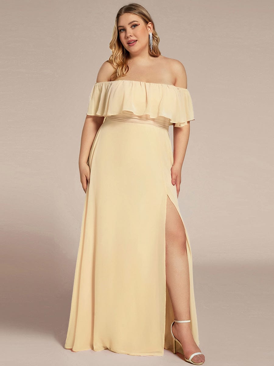Plus Size Off the Shoulder Formal Bridesmaid Dress with Thigh Split
