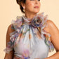 Sophisticated Halter Mother of the Bride Dress with Watercolor Pattern and Ruffle Accents