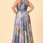 Sophisticated Halter Mother of the Bride Dress with Watercolor Pattern and Ruffle Accents