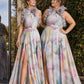 Sophisticated Halter Mother of the Bride Dress with Watercolor Pattern and Ruffle Accents