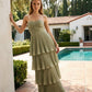 Chantarae Luxury Satin Strapless A-Line Plus Size Bridesmaid Dress with Ruffle -N0377