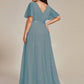 Women's Floor-Length Plus Size Formal Bridesmaid Dress with Short Sleeve
