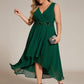 Sleeveless V-Neck High Low Plus Size Wedding Guest Dress with Floral Applique