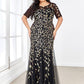 Floral Sequin Print Plus Size Mermaid Tulle Evening Dress