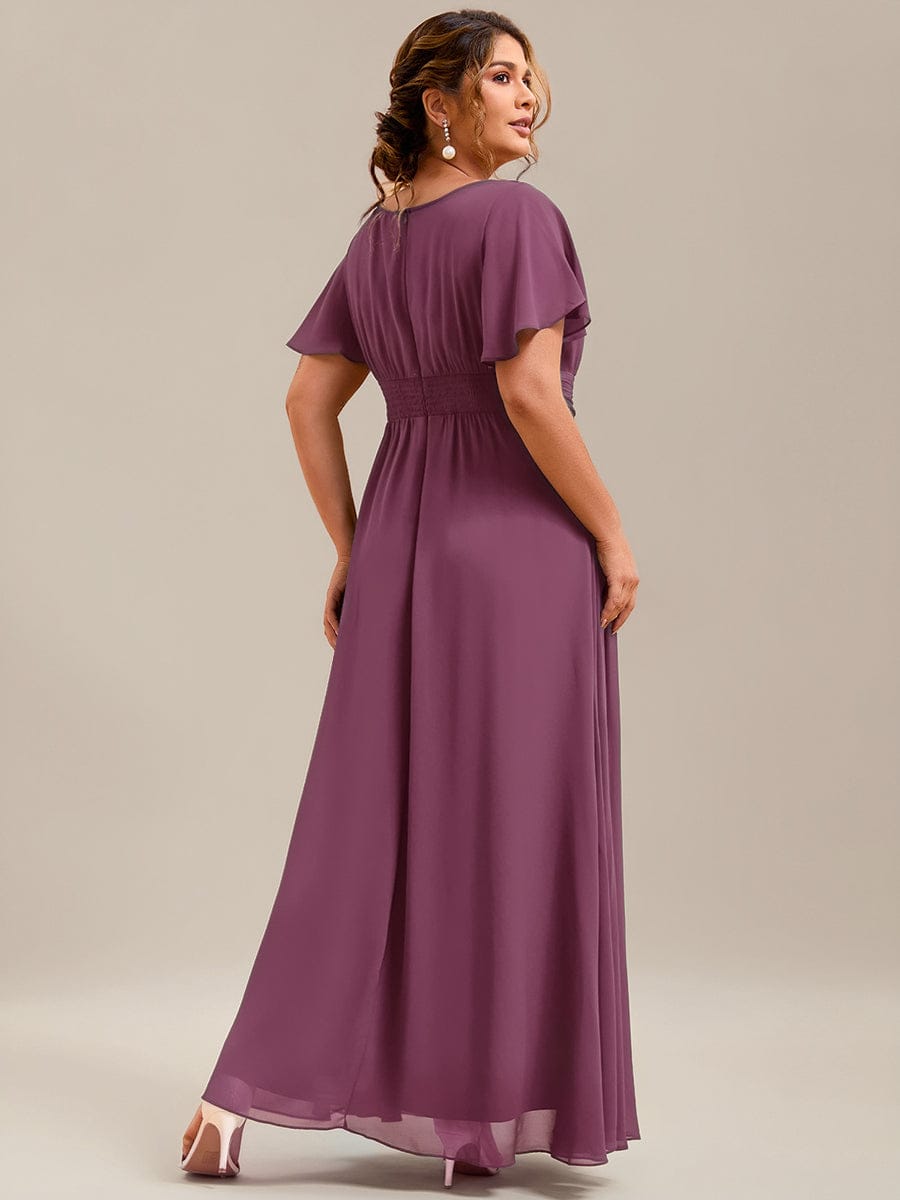 Plus Size Printed Chiffon Pleated Maxi Wedding Guest Dress