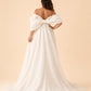 Feminine White A Line Bridal Dress Off Shoulder Detachable Train and 3D Floral Accents