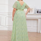 Plus Size Empire Waist V Back Bridesmaid Dress with Short Sleeves