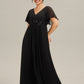 Plus Size Floral Applique Short Sleeve A-Line Chiffon Formal Evening Dress