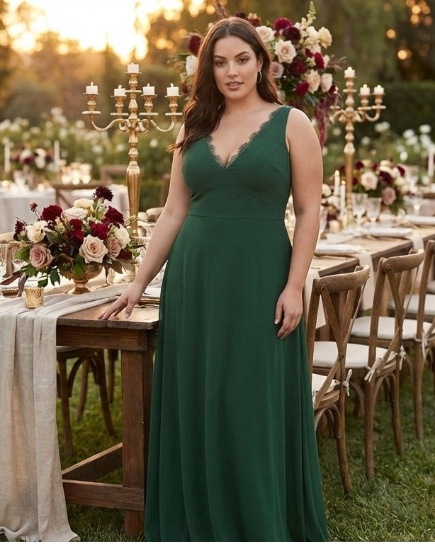 Silvarelle Elegant Plus Size Sheath Bridesmaid Dress with Chiffon for Wedding Party -N0363