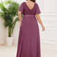 Plus Size Simple Empire Waist Flutter Sleeve Evening Dress
