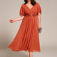 Plus Size Elegant Short Sleeves V-Neck Floral Applique Wedding Guest Dress
