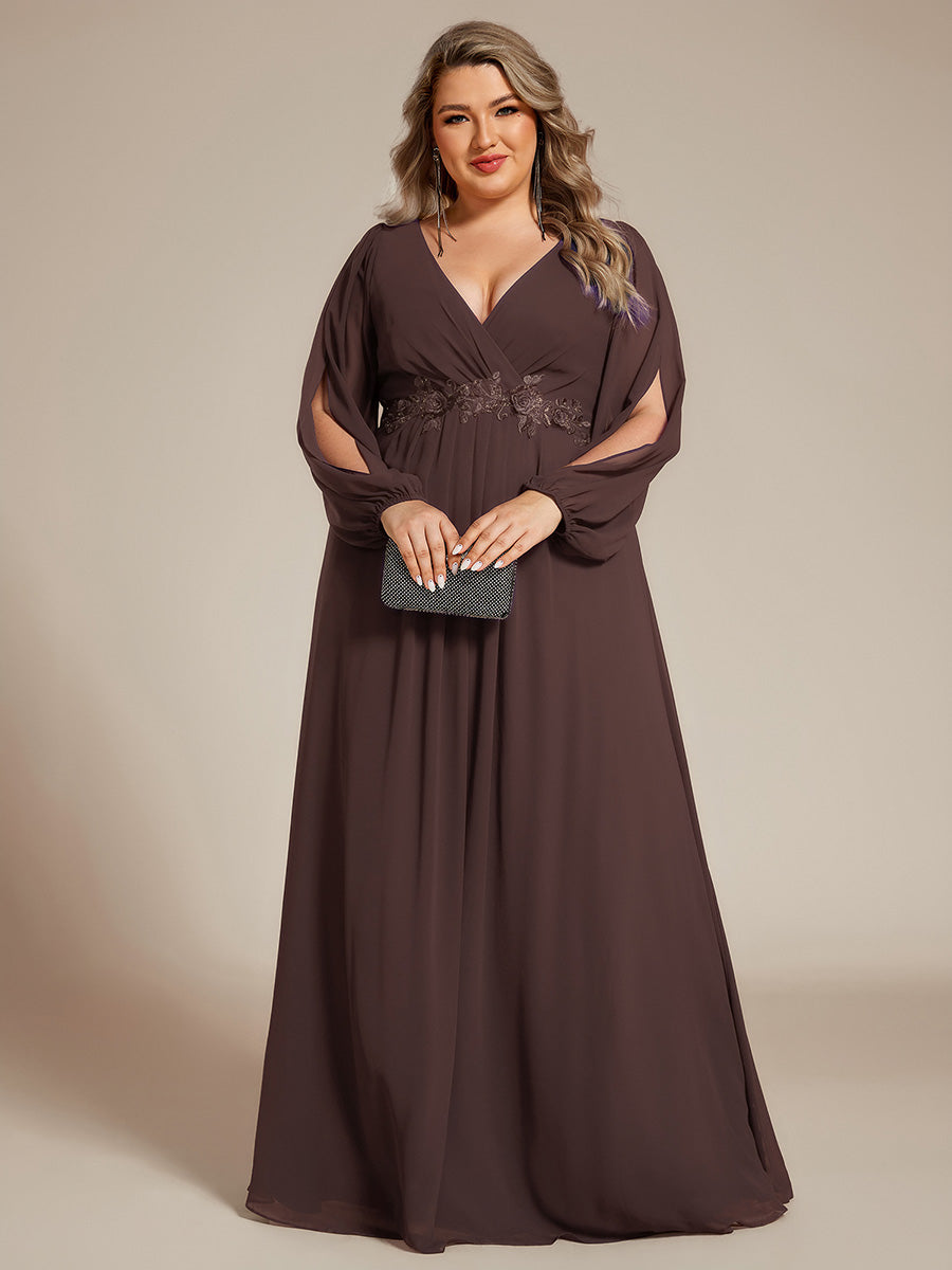 Stylish Plus Size Chiffon Formal Evening Dresses with Long Lantern Sleeves
