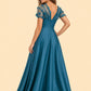 Plus Size Backless A-Line Formal Gown with Floral Appliqué and Satin Skirt