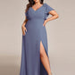 Plus Size Split Ruffles Sleeves with Bowknot Double V-neck Chiffon Bridesmaid Dress