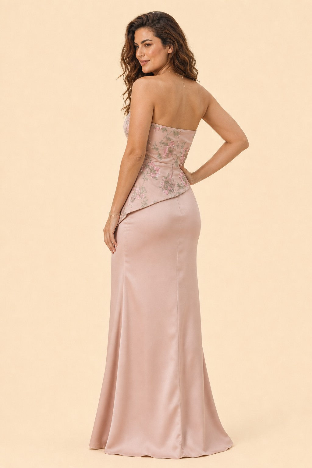 Plus Size Strapless Bridesmaid Dress with Mermaid Silhouette and Embroidered Bodice