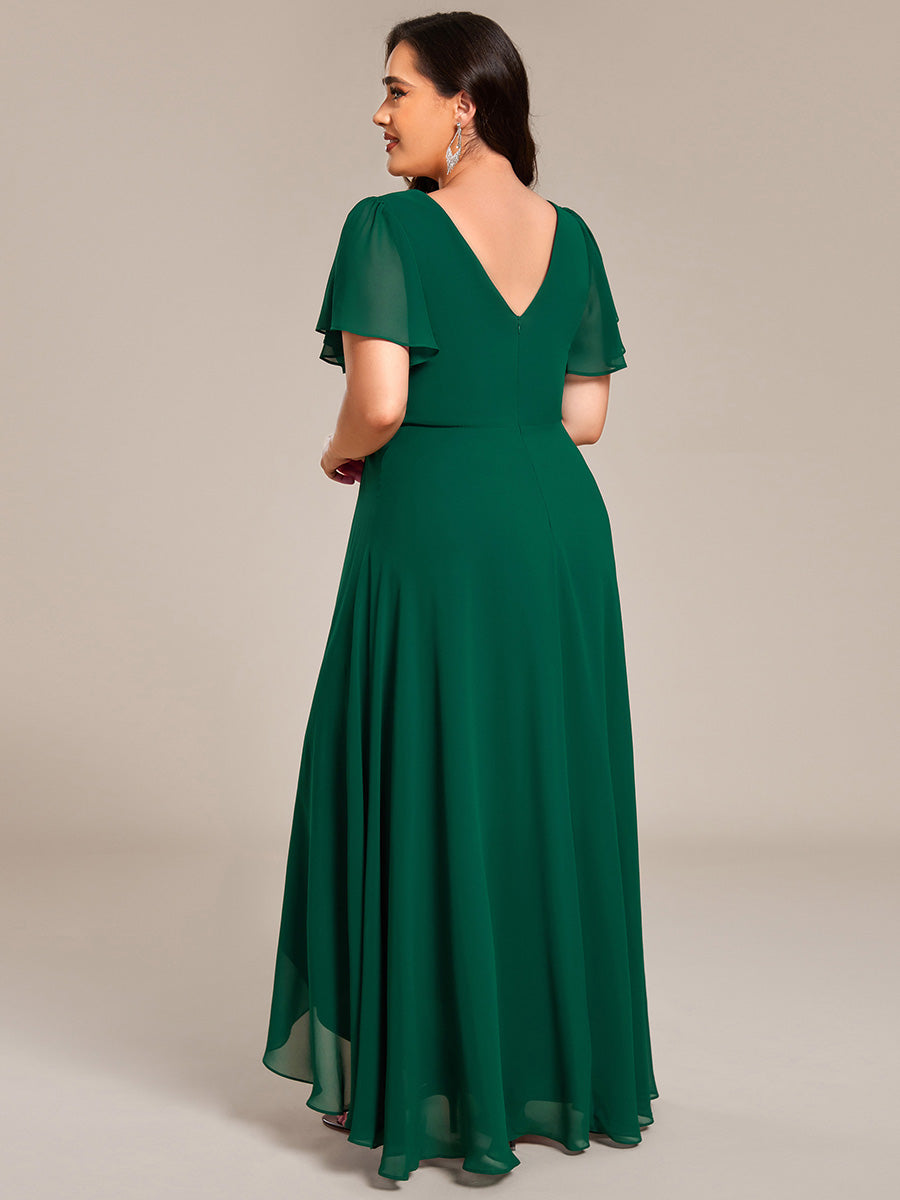 Plus Size V-Neck Rhinestone Waist Chiffon Maxi Formal Evening Dress