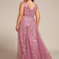 Plus Size Sparkling Sleeveless Leaf Sequin A-Line Formal Evening Dress