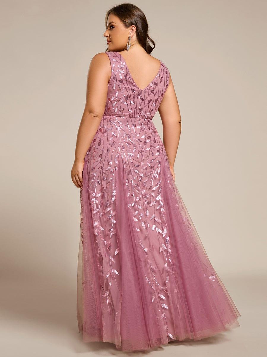 Plus Size Sparkling Sleeveless Leaf Sequin A-Line Formal Evening Dress