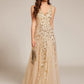 Plus Size Sparkling Sleeveless Leaf Sequin A-Line Formal Evening Dress