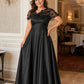 Plus Size Backless A-Line Formal Gown with Floral Appliqué and Satin Skirt