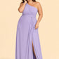 Floor-Length Chiffon Evening Gown with Single Shoulder and Side Slit