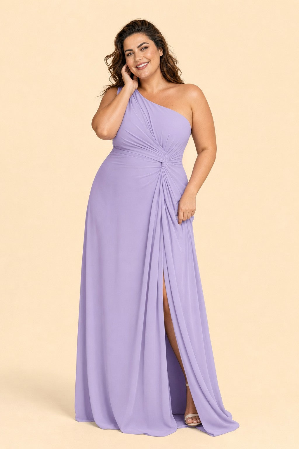 Floor-Length Chiffon Evening Gown with Single Shoulder and Side Slit