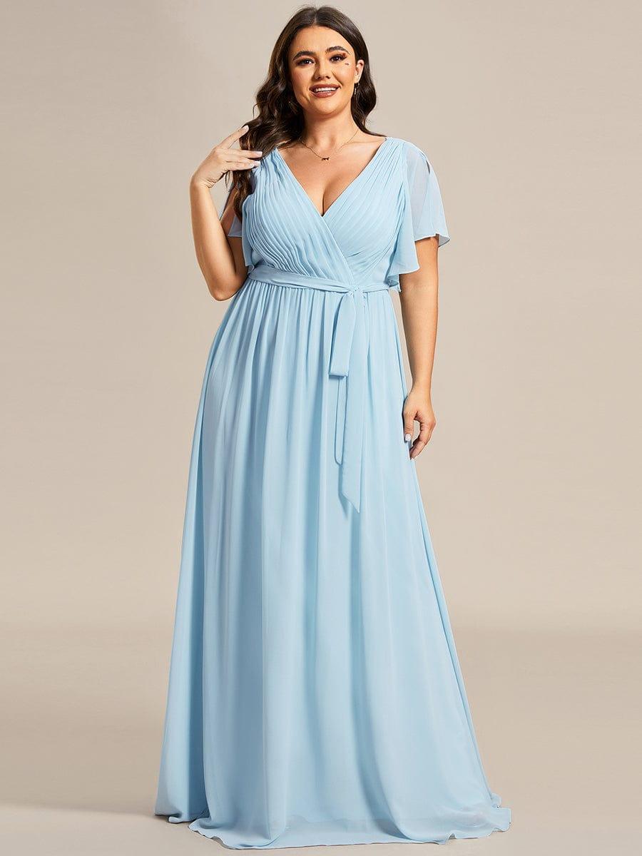 Plus Size Pleated Tie-Waist Chiffon Bridesmaid Dress