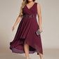 Sleeveless V-Neck High Low Plus Size Wedding Guest Dress with Floral Applique