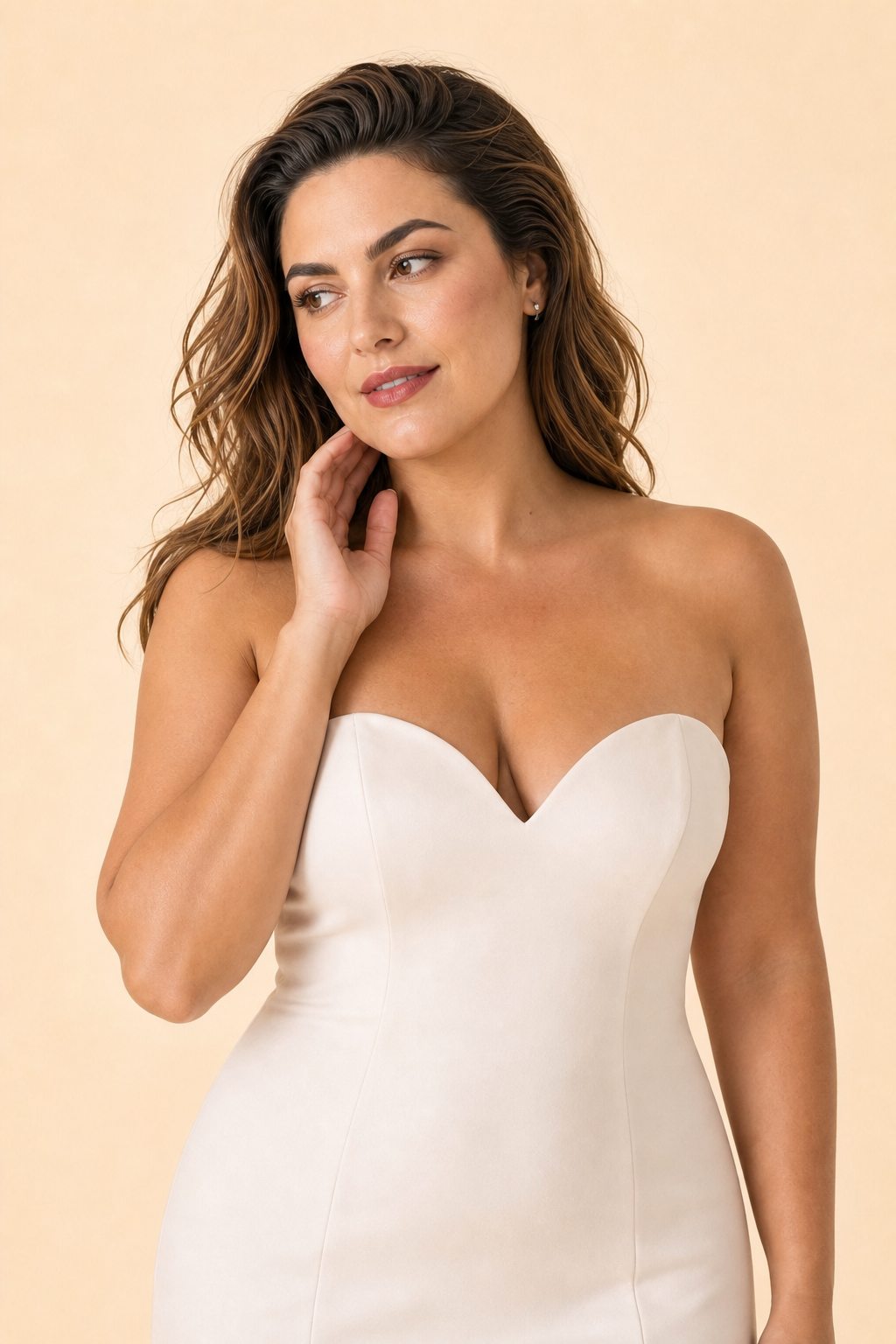Plus Size Strapless Bridesmaid Dress with Cutout Back Bow and Slit