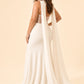 Elegant Plus Size Bridal Gown with Asymmetrical Draping Corset Boning Scarf Accent and Open Back