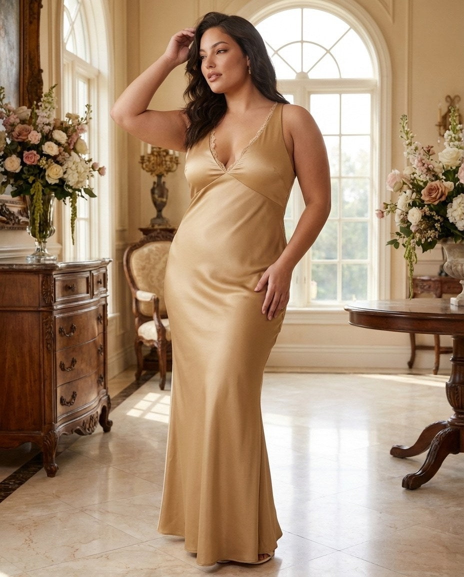 Silvarelle Luxe Sheath Plus Size Bridesmaid Dress with Stretch Satin Fabric for Weddings - N0362