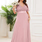 Plus Size Empire Waist V Back Bridesmaid Dress with Short Sleeves