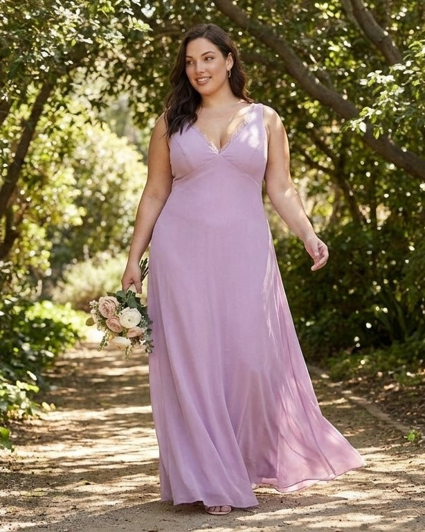 Silvarelle Minimalist Plus Size Sheath Bridesmaid Dress with Soft Chiffon for Wedding -N0365